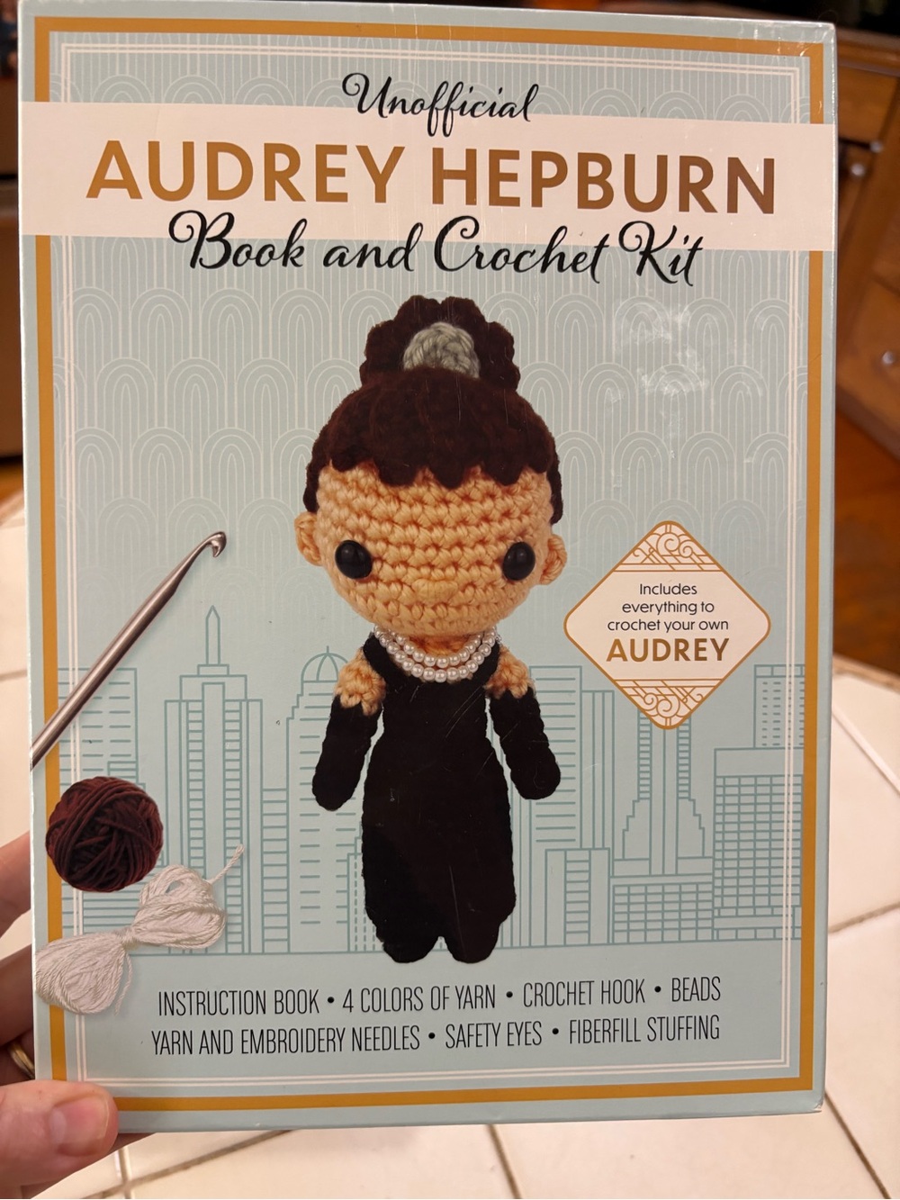 Audrey Hepburn Book and Crochet Kit - Black, Brown, Cream